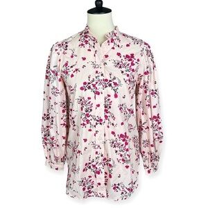J. Crew Classic Fit Puff Sleeve Shirt Pink Floral‎ Button Front Cotton Sz 2 NEW